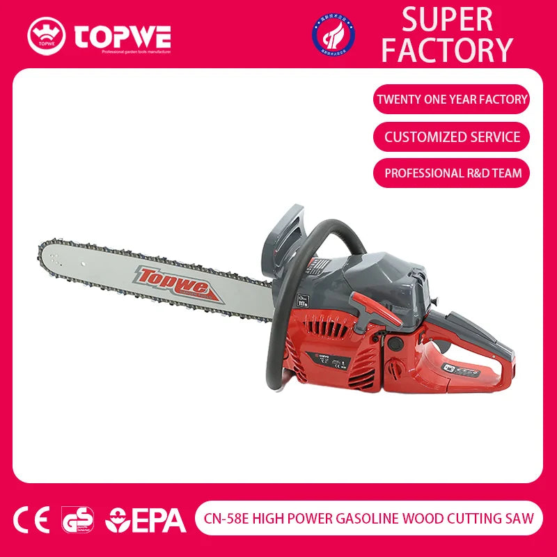 TOPWE Factory Supply Petrol Chain Saw Wood Cutting Machine Professional Gasoline Chainsaw